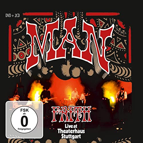 CD cover for Man - Faith live concert, flames and band on stage.