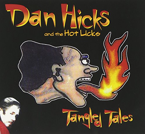 "CD cover art with cartoon man and flames on black background."