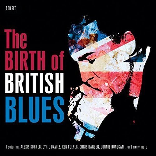 "CD cover art: 'The Birth of British Blues' with abstract face on black background."