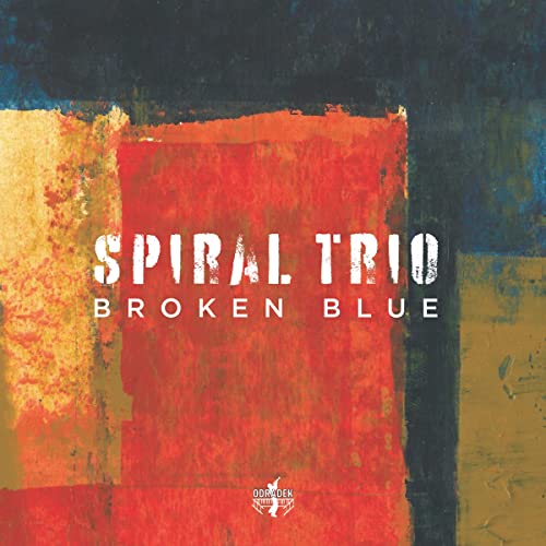 CD cover for "Spiral Trio - Broken Blue" with abstract paint textures.