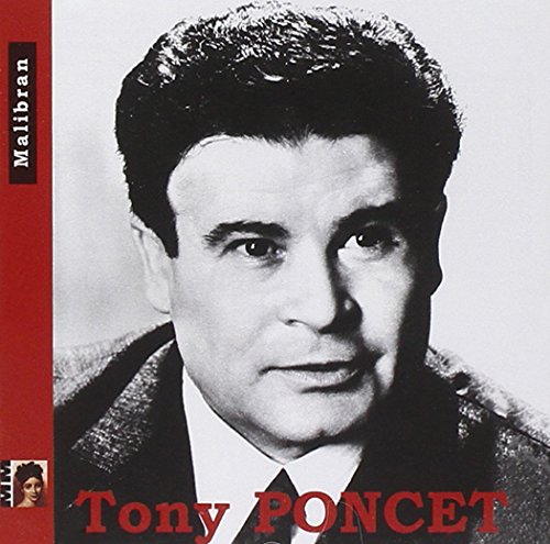Black and white portrait of Tony Poncet, album cover with red background.