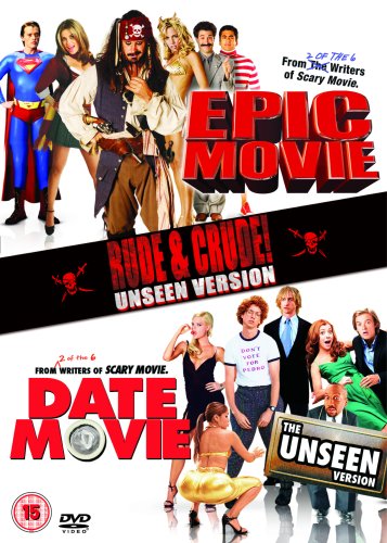 DVD cover featuring "Epic Movie" and "Date Movie" with actors and red titles.