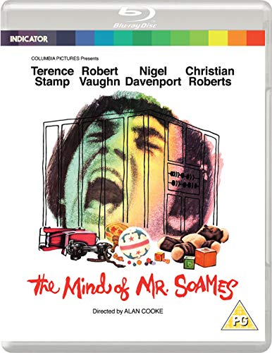Blu-ray cover for "The Mind of Mr. Soames" featuring a distressed face and toys.