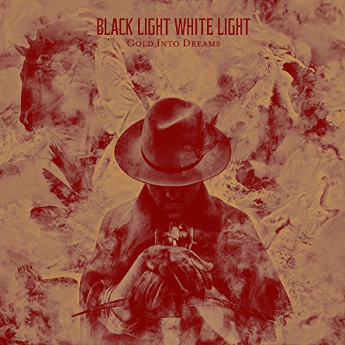 "Album cover with a person in a hat holding a cross, red and gold tones."