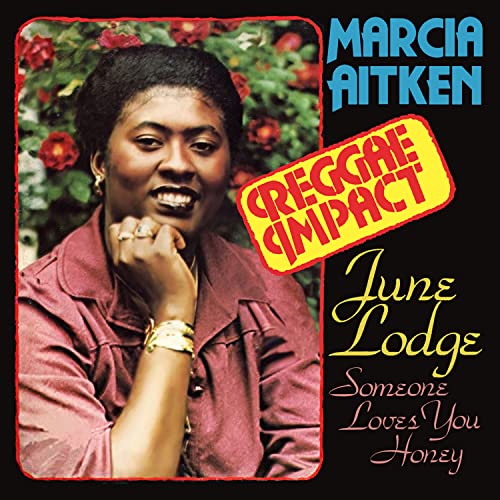 Marcia Aitken album cover with red flowers and bold text design.