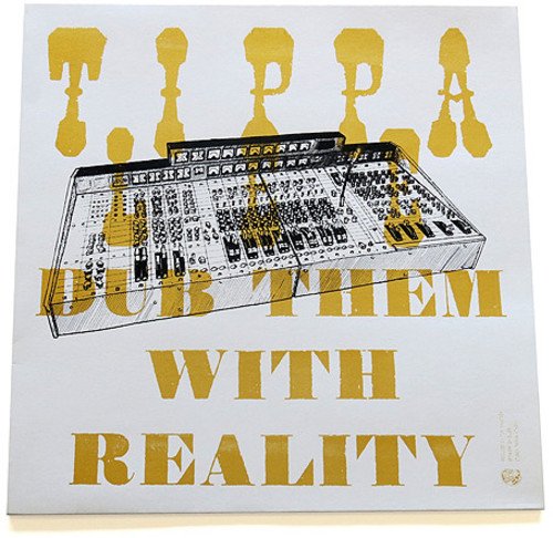 Vinyl record cover with gold text and a mixing console illustration.