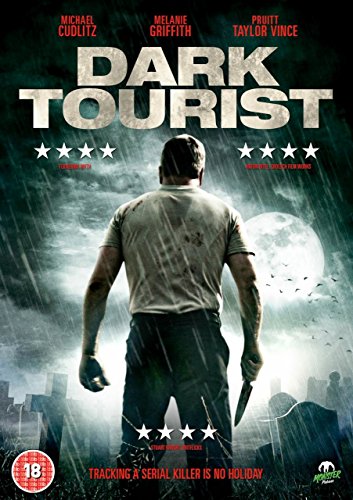 DVD cover for "Dark Tourist" featuring a man with a knife, back view.