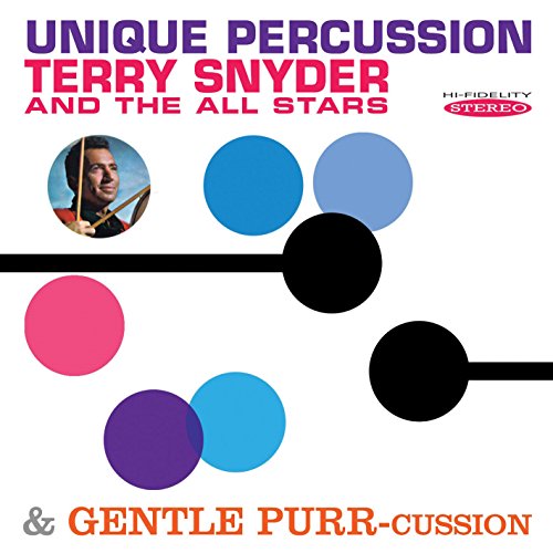 "Album cover with colorful circles and a man holding drumsticks."