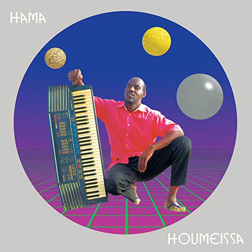 CD cover: man with synthesizer, planets, and geometric background.