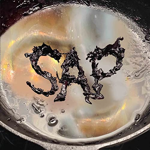 CD cover for Okay Kaya’s "Sap" featuring dark, swirling shapes.