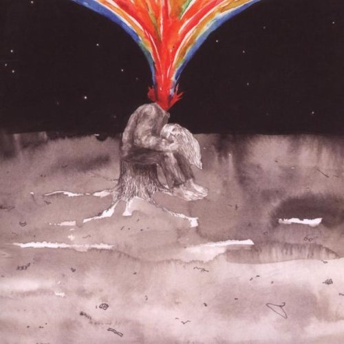 A CD cover featuring a person sitting on a tree stump with a colorful plume.