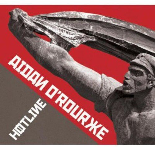 "Album cover featuring a stone statue holding a large metal object, red and gray background."