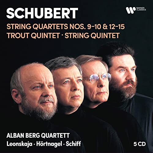 CD cover featuring portraits of four musicians, text “Schubert” and “Alban Berg Quartett”.