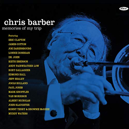 Album cover featuring a man playing trombone, blue-tinted, against a black background.
