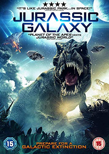 DVD cover for "Jurassic Galaxy" featuring a roaring dinosaur and spaceships.