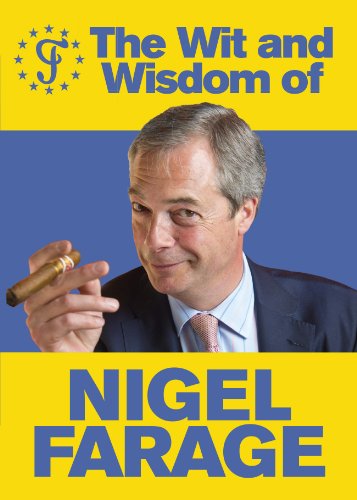 Book cover featuring Nigel Farage with a cigar, yellow and blue background.