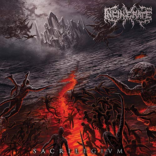Dark fantasy album cover for Incinerate’s “Sacrilegivm,” featuring demonic figures.