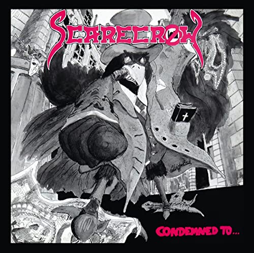 Scarecrow album cover: a bird-like figure in a coat, gothic style.