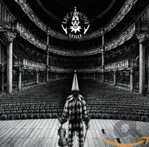 CD cover: a clown with a violin stands in an empty theater.