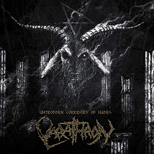 Black and white album art featuring a goat head above ancient stone pillars.