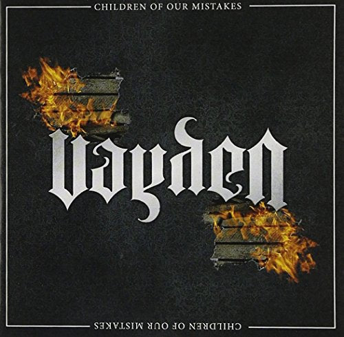 "Vayden album cover with 'Vayden' in gothic font and burning wooden pallets on black background."