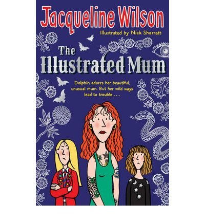 "The Illustrated Mum" book cover featuring a cartoon mother and two children against a purple background.