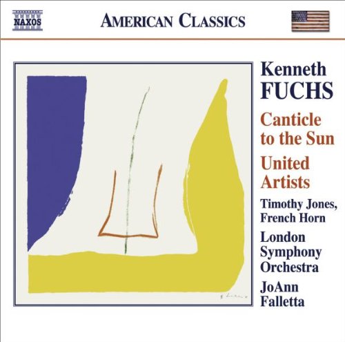 "Album cover with abstract art, featuring Kenneth Fuchs' 'Canticle to the Sun' composition details."