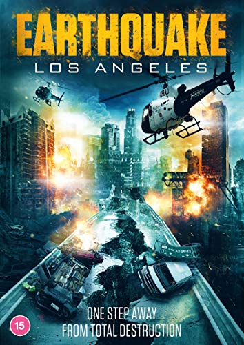 Earthquake Los Angeles" DVD cover with city destruction, helicopters, and cracks.