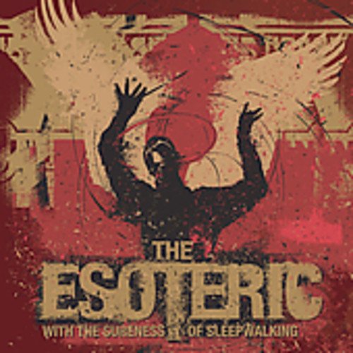 "Album cover with distressed design, featuring a silhouette of a person with raised arms."