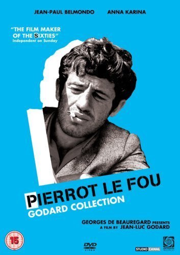DVD cover for “Pierrot Le Fou” featuring Jean-Paul Belmondo with a cigarette.