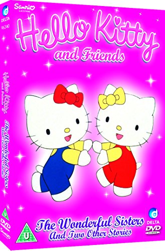 Pink DVD case featuring twin Hello Kitty characters holding hands, with sparkles and text.