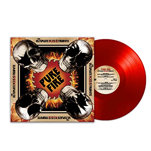 Vinyl record cover featuring four skulls with KISS makeup and a red vinyl disc.