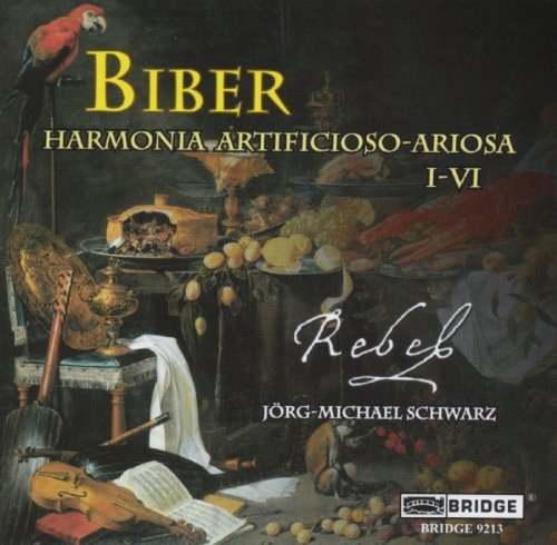 CD cover: still life painting with violin, fruit, and a parrot.