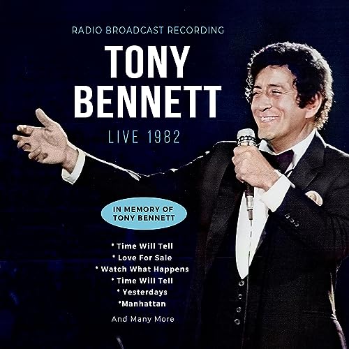 Tony Bennett album cover, “Live 1982 / In Memory Of,” featuring Bennett with a microphone.