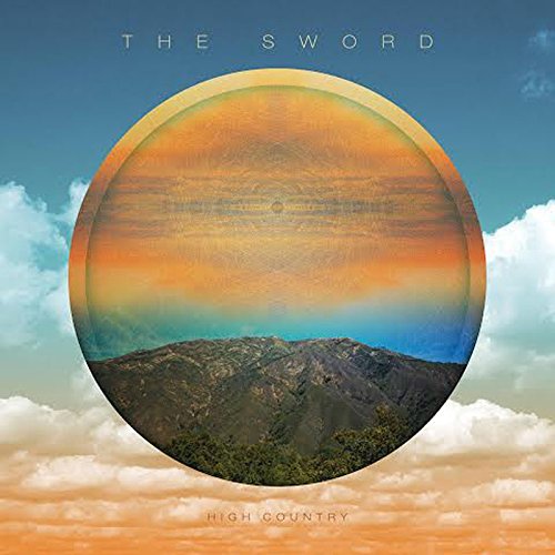Album cover with a circular image of mountains and orange sky.