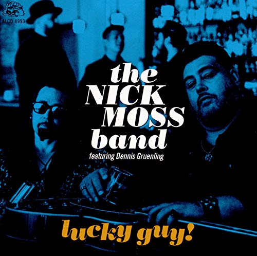 "Album cover with blue-toned image of musicians and text 'The Nick Moss Band'."