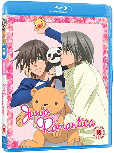 "Blu-ray case with anime cover art featuring two men and stuffed animals."