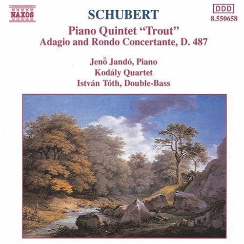 CD cover: Schubert’s “Trout” Quintet, featuring a landscape painting.