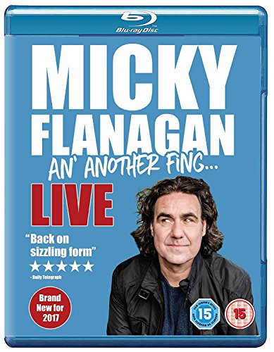 Blue Blu-ray case with Micky Flanagan's image and title "An' Another Fing... Live".
