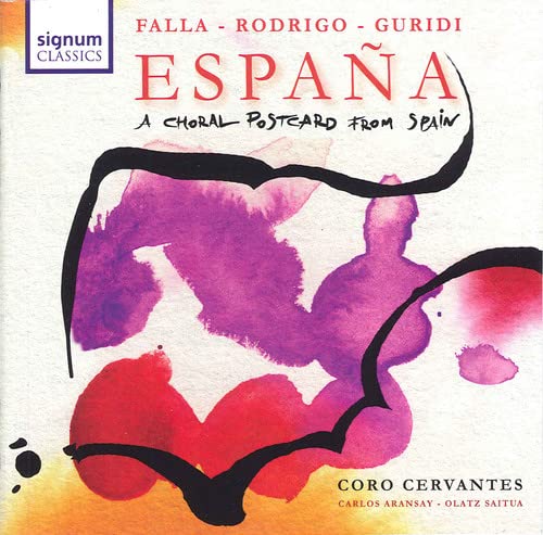 CD cover for “Espana” featuring abstract purple and red watercolor shapes.