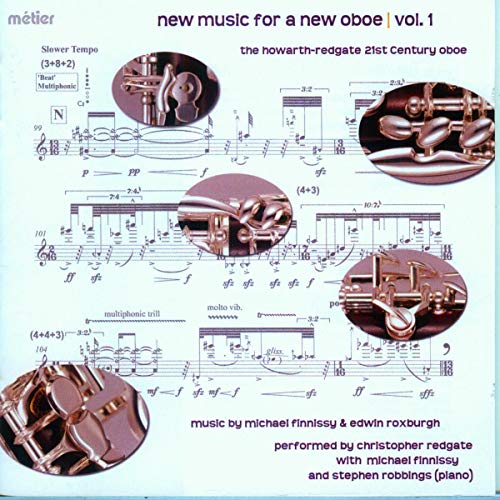 CD cover featuring sheet music and close-ups of an oboe’s keys.