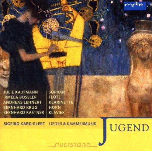 CD cover: woman with harp, bust, and abstract gold designs.