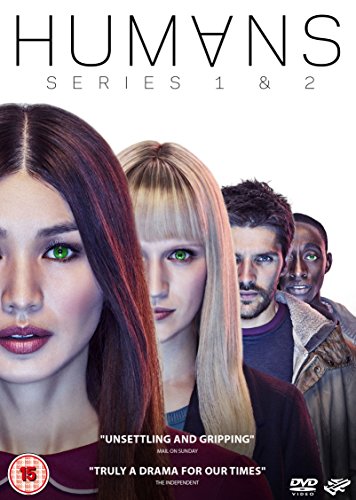 DVD cover for "Humans Series 1 & 2" featuring four characters with synthetic eyes.
