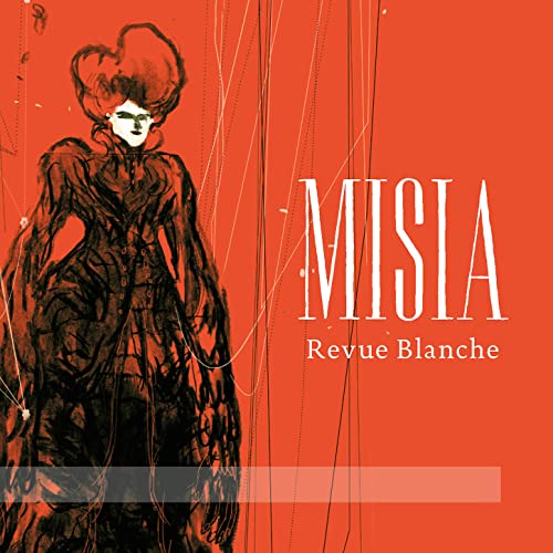 Red album cover featuring a sketch of a woman in a dark gown.