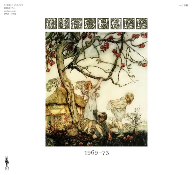 CD cover featuring an illustration of children picking apples from a tree near cottages.