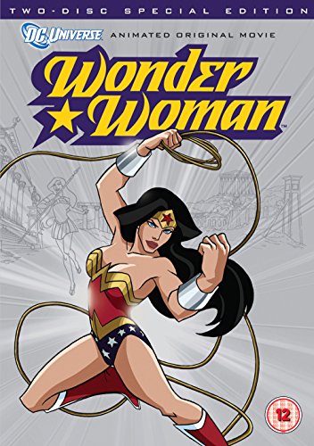"Animated Wonder Woman DVD cover featuring the character in action pose with a lasso."