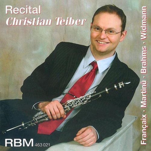 Man in suit holding clarinet on CD cover with title and composer names.