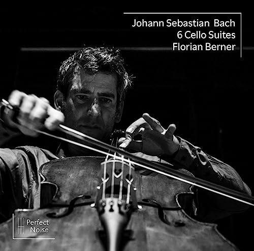 Cellist Florian Berner playing, album cover for Bach’s 6 Cello Suites.