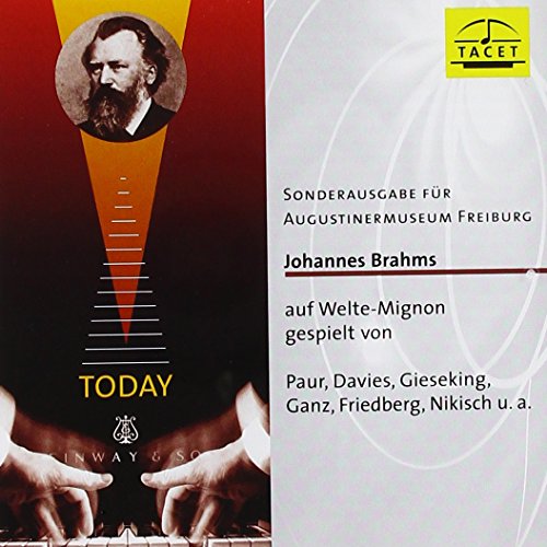 CD cover featuring a portrait of Johannes Brahms and piano keys.