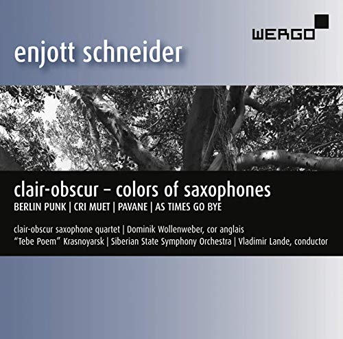 "CD cover with black and white tree image and white text on gradient background."